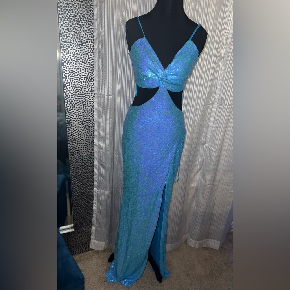 Fashion Nova Turquoise Sequin Maxi Dress